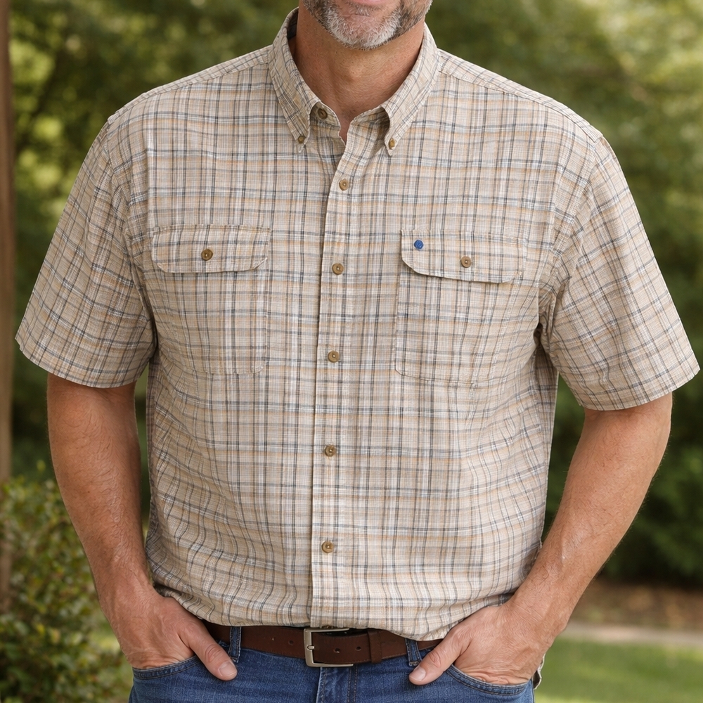 Carhartt Men's Beige Plaid Short Sleeve Shirt Sz XXL Workwear Outdoors Country